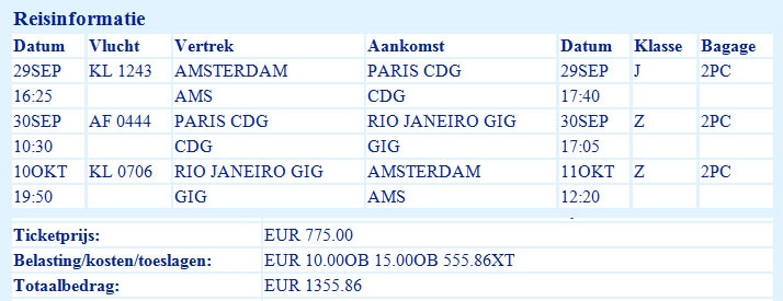 Cheap Business Class Flights - Example Itinerary