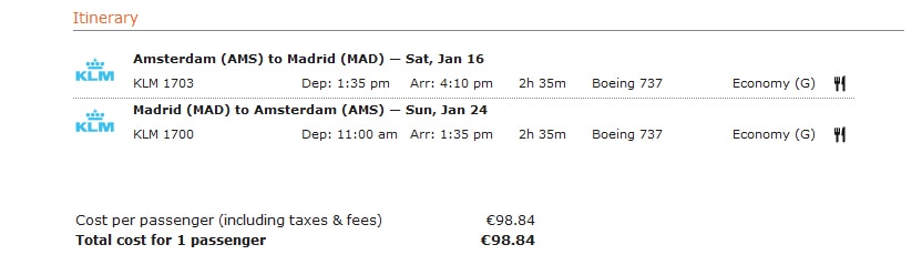 Cheap Business Class Flights - Example Itinerary