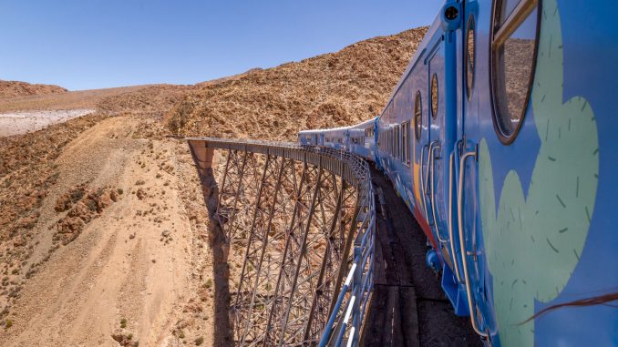 Train on Viaduct Polvorilla - ARGENTINA - Train to the Clouds; a must-do ride in the Andes near Salta